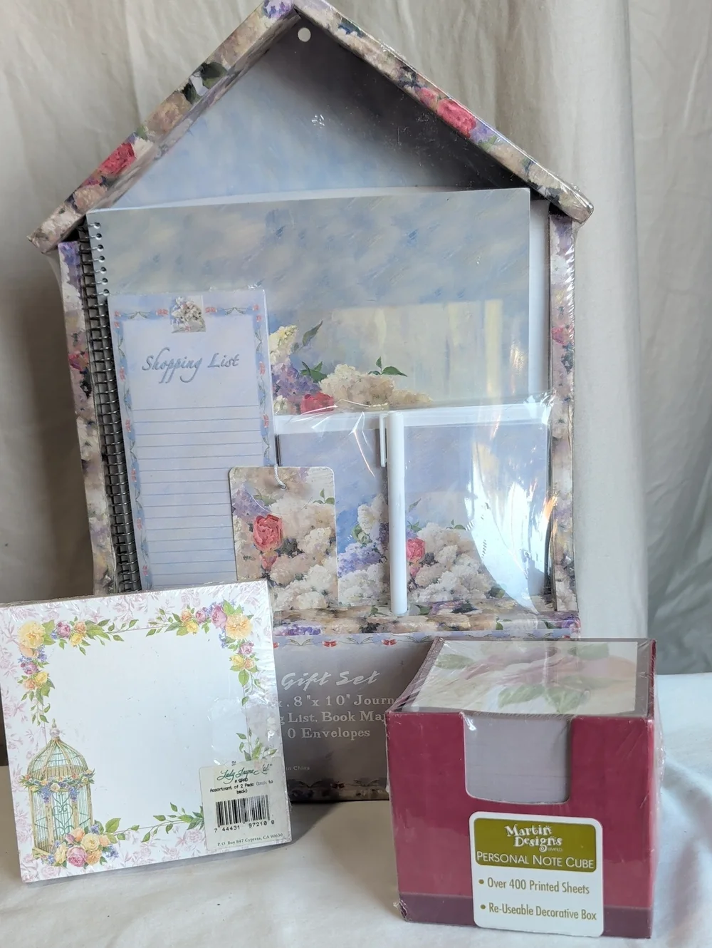 Floral Pink Personal Note Cube & Stationery Gift Set